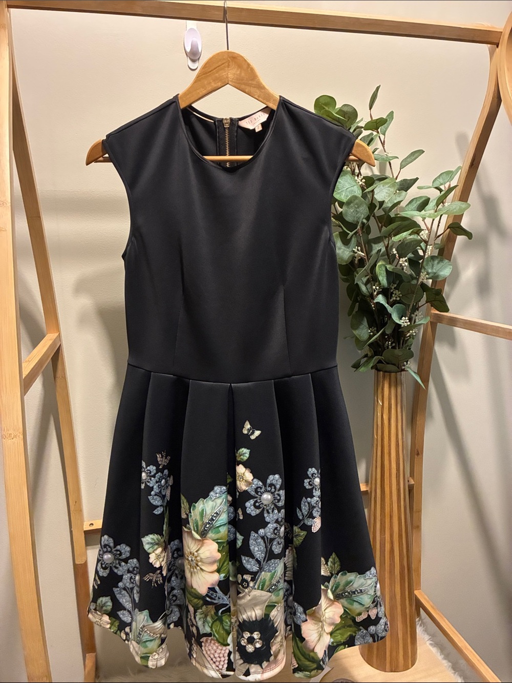 Ted Baker Black Floral Fit & Flare Party Dress